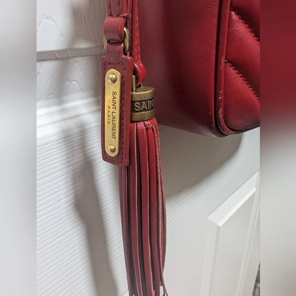 Saint Laurent Lou Camera Bag Matelasse Chevron Leather Small Red - Picture 4 of 10